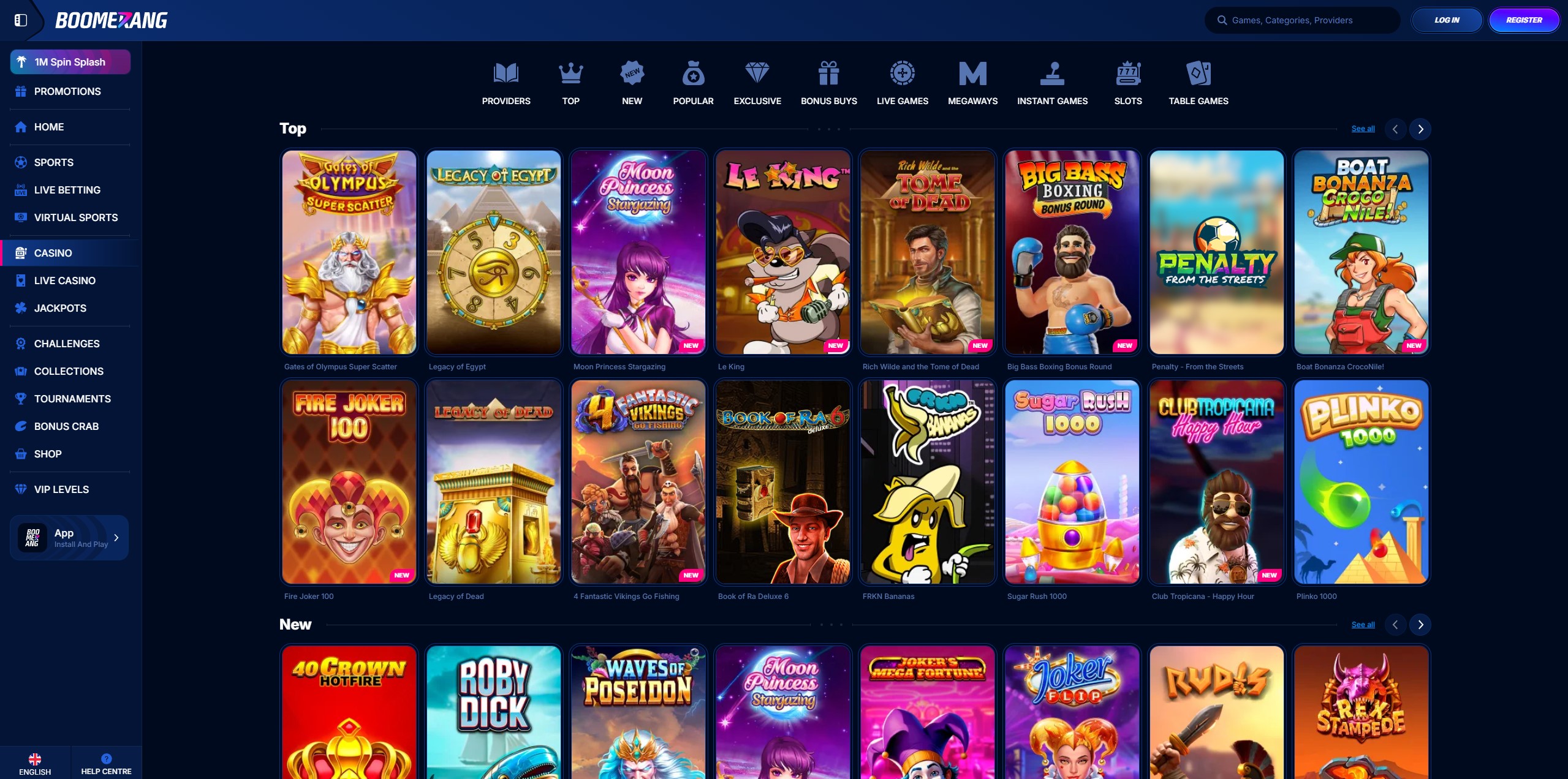Skjámynd af Boomerang Casino spilakassaleikjum
